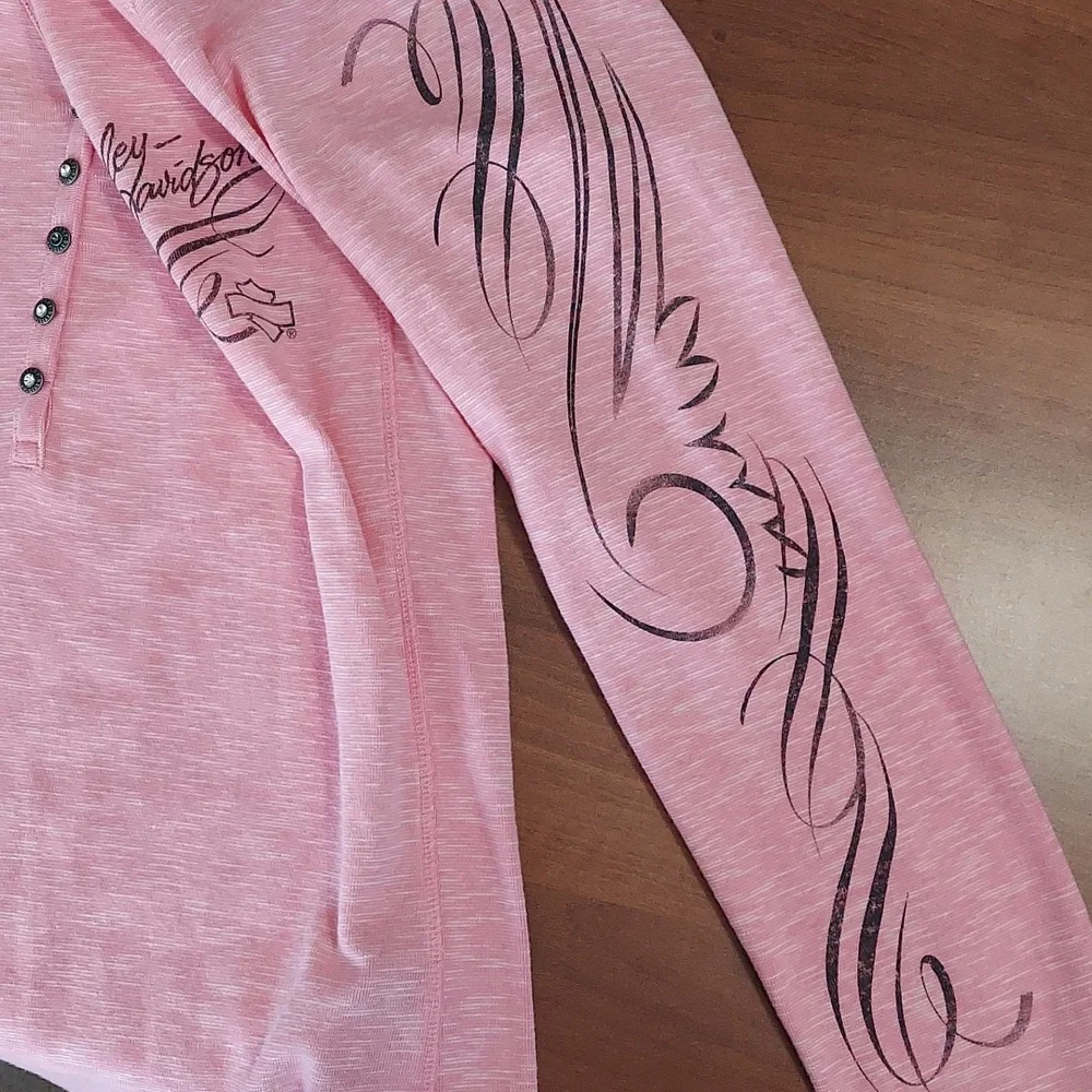 Harley-Davidson Pink Long Sleeve Henley Tee - Picture 6 of 6